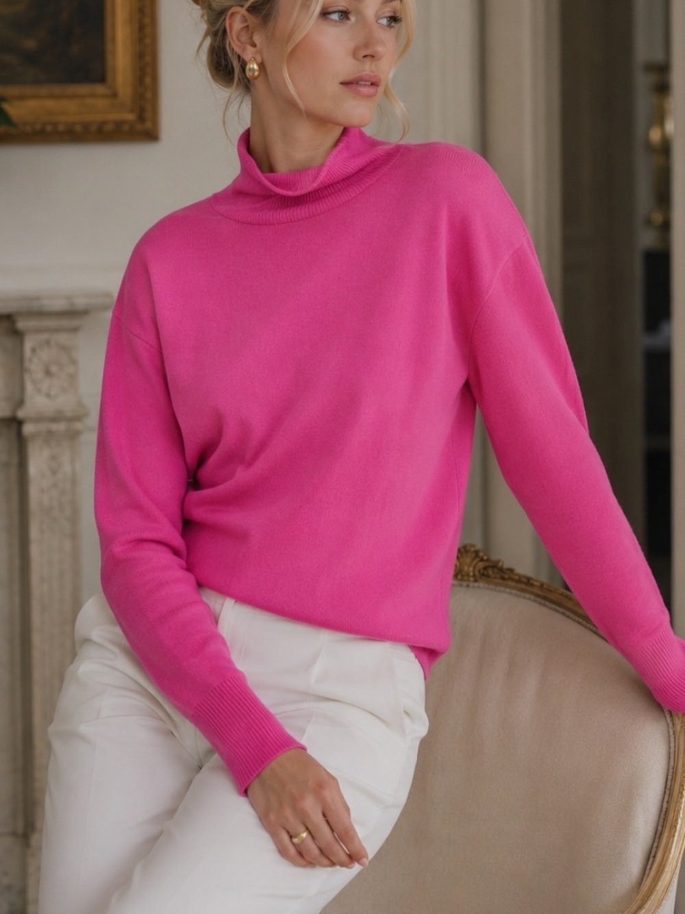 Wilfred Cyprie Merino Wool Mockneck Sweater in Vital Pink 45324